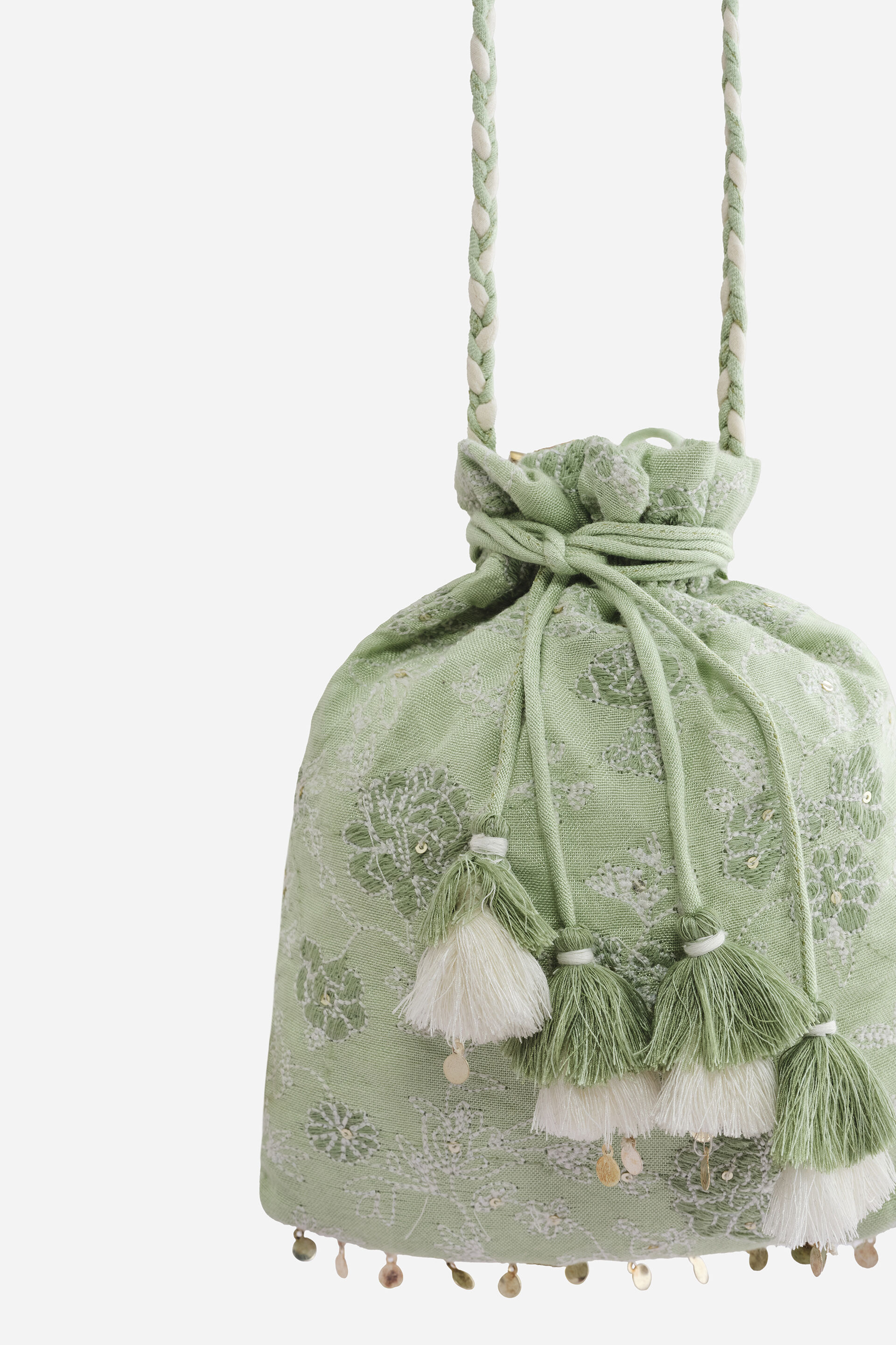 Embroidered Potli Bag in Sage, , image 3
